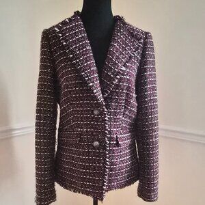 Karl Lagerfeld Tweed Blazer, Burgundy/Black, Size 6